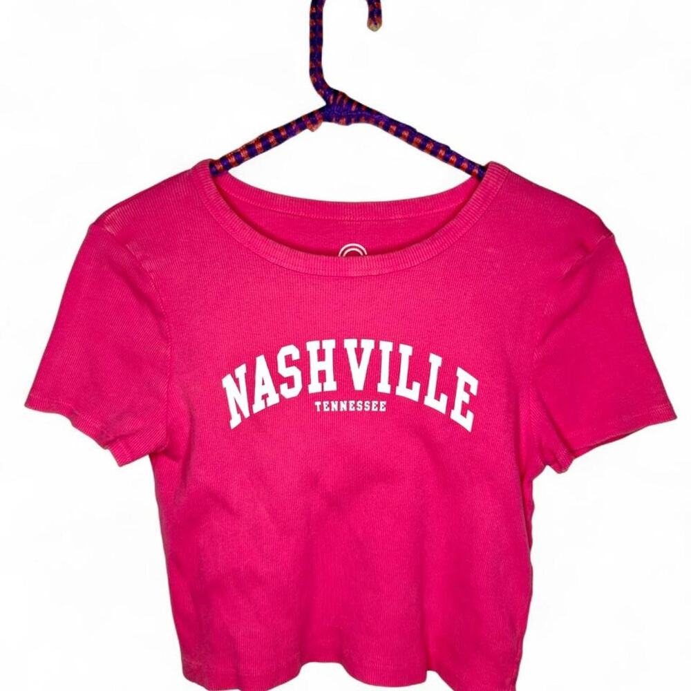 Social Culture Pink Cropped Graphic Tee